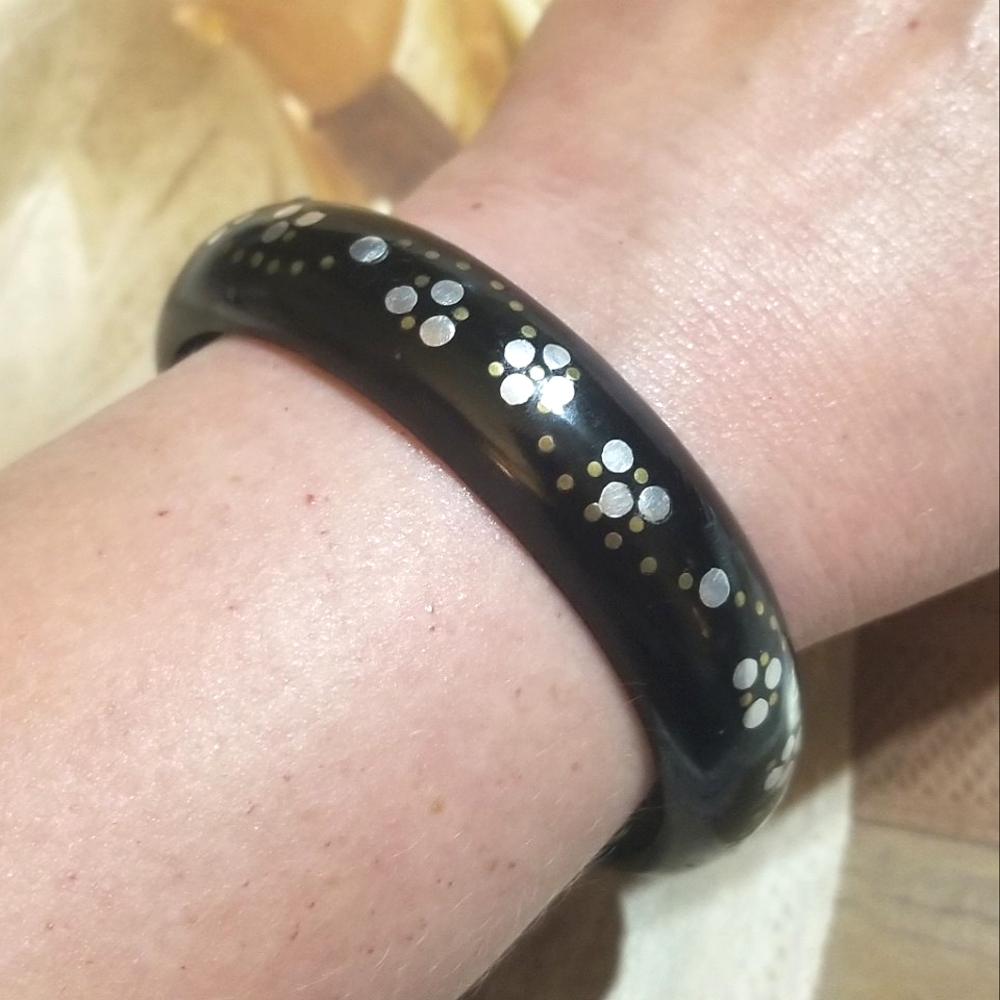 1870s Antique Pique Work Horn Bangle Bracelet